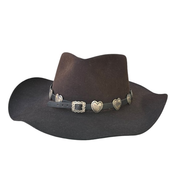 Akubra Brown Fur Felt Silver Heart Band Outback Snowy River Cattleman Hat 56 cm - Picture 5 of 16